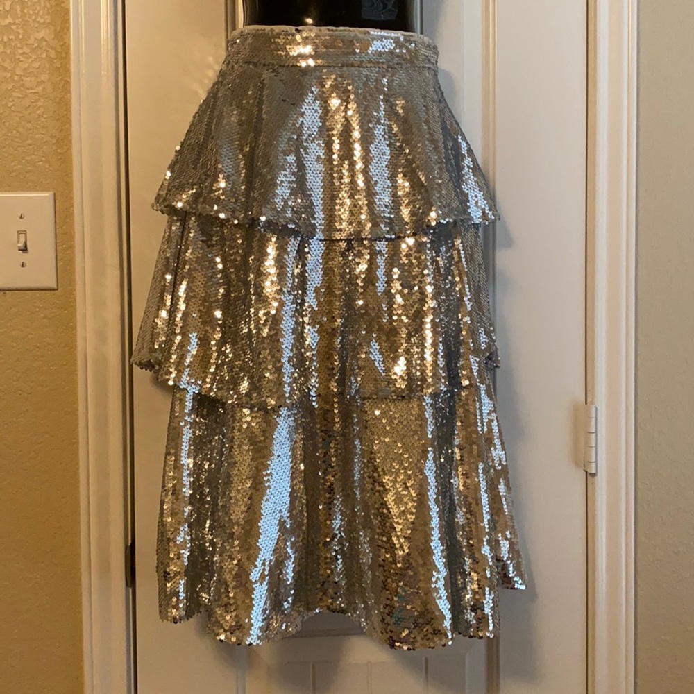 Silver sequin multi layer skirt